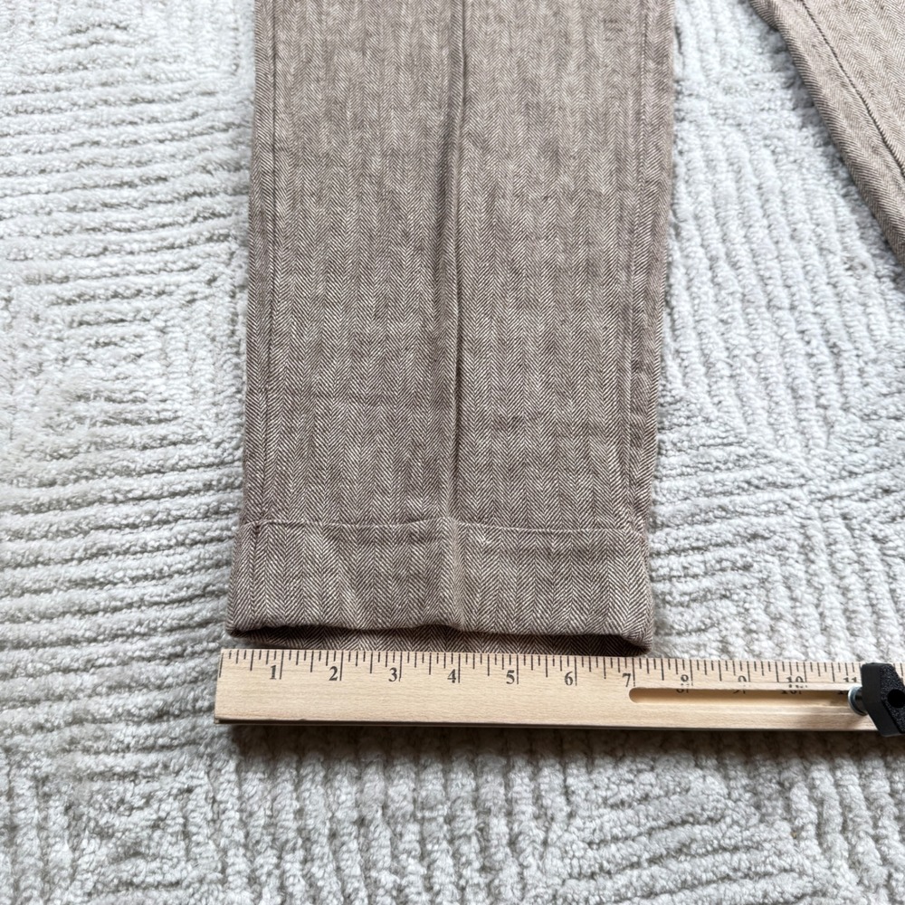 J Jill Herringbone Pants Womens 10 Brown Linen Cotton Straight Academia Coastal - Picture 5 of 12